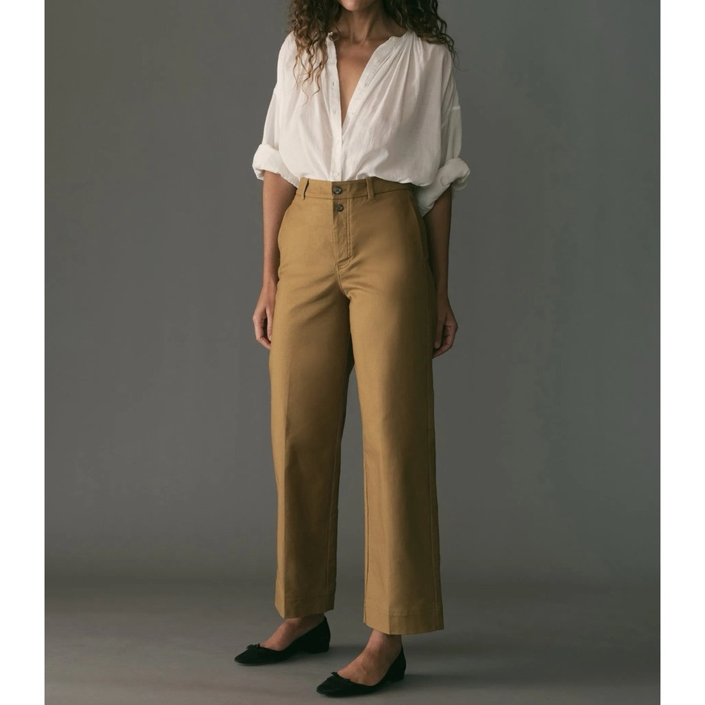 Doen Solene Pant (Sz 4) High Rise Straight Wide Leg Cotton Blend Trouser Antler